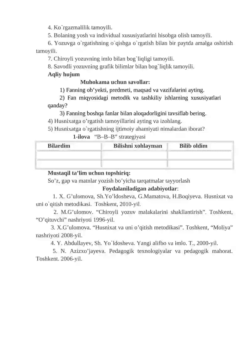 1−mavzu:Husnixatga o`rgatish tamoyillari. 2