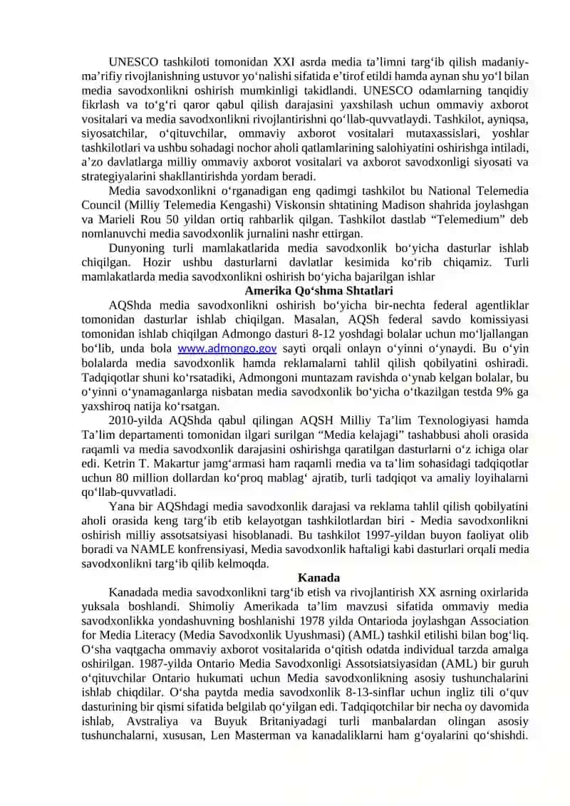 Mediasavodxonlik va axborot madaniyati fanining predmeti, maqsadi va vazifalari 2