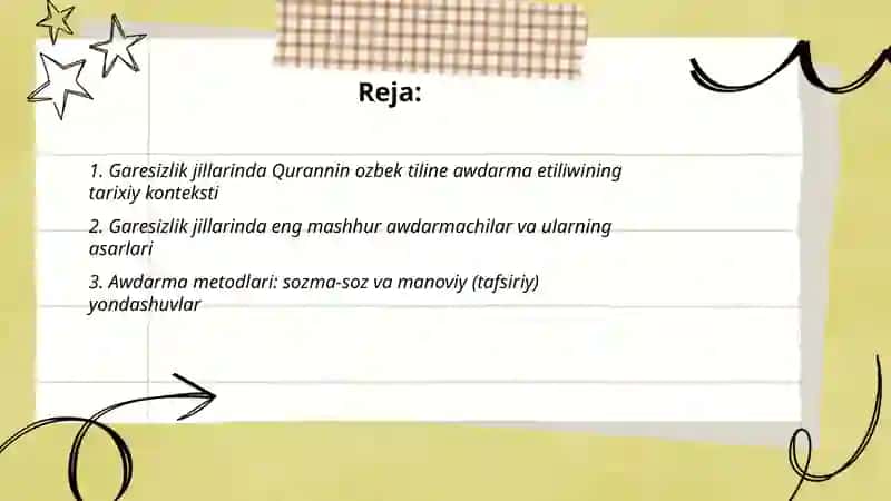 Garesizlik jillarinda Qurannin ozbek tiline awdarma etiliwi ham tu`sindiriwleri 2