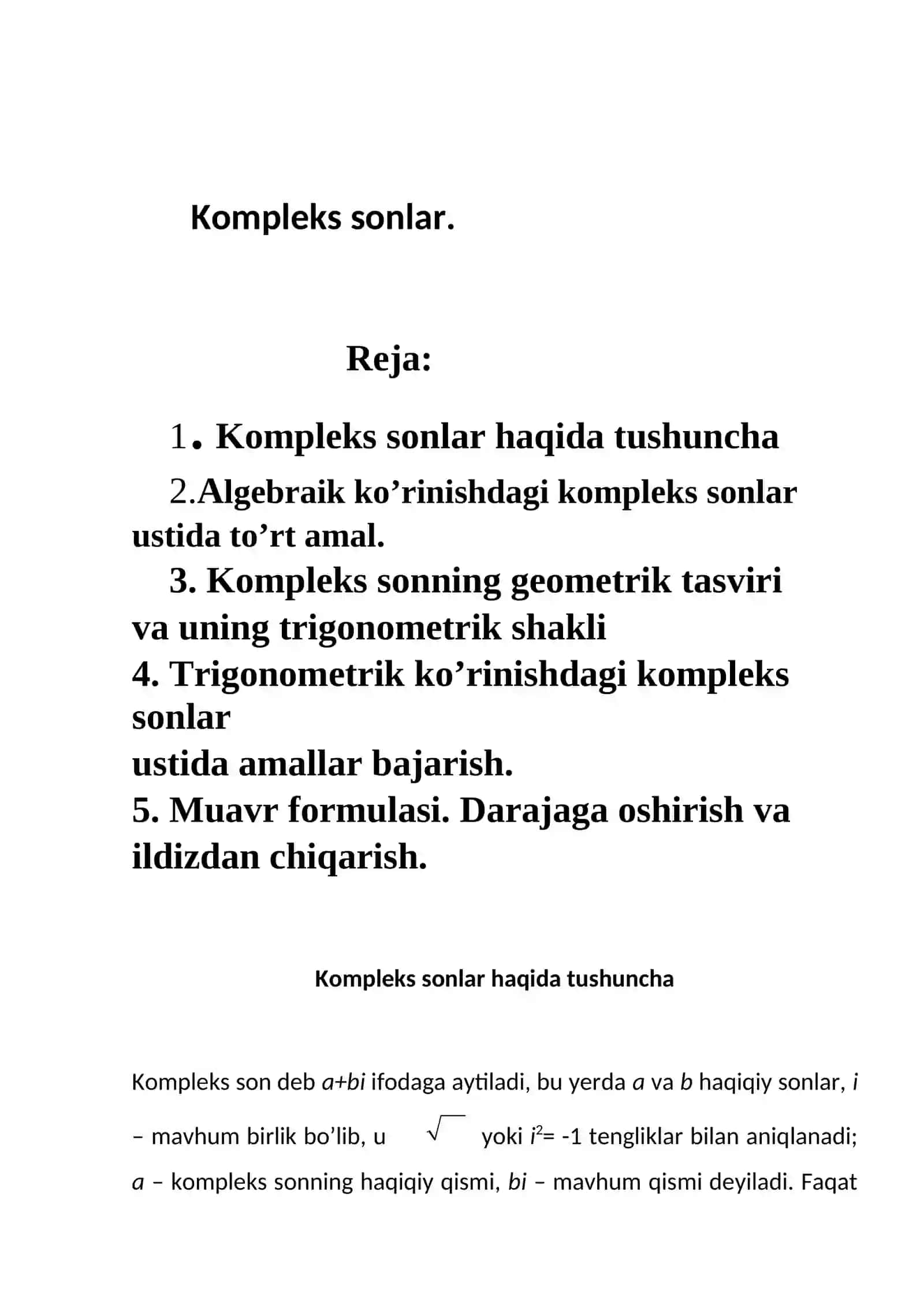 Kompleks sonlar 2