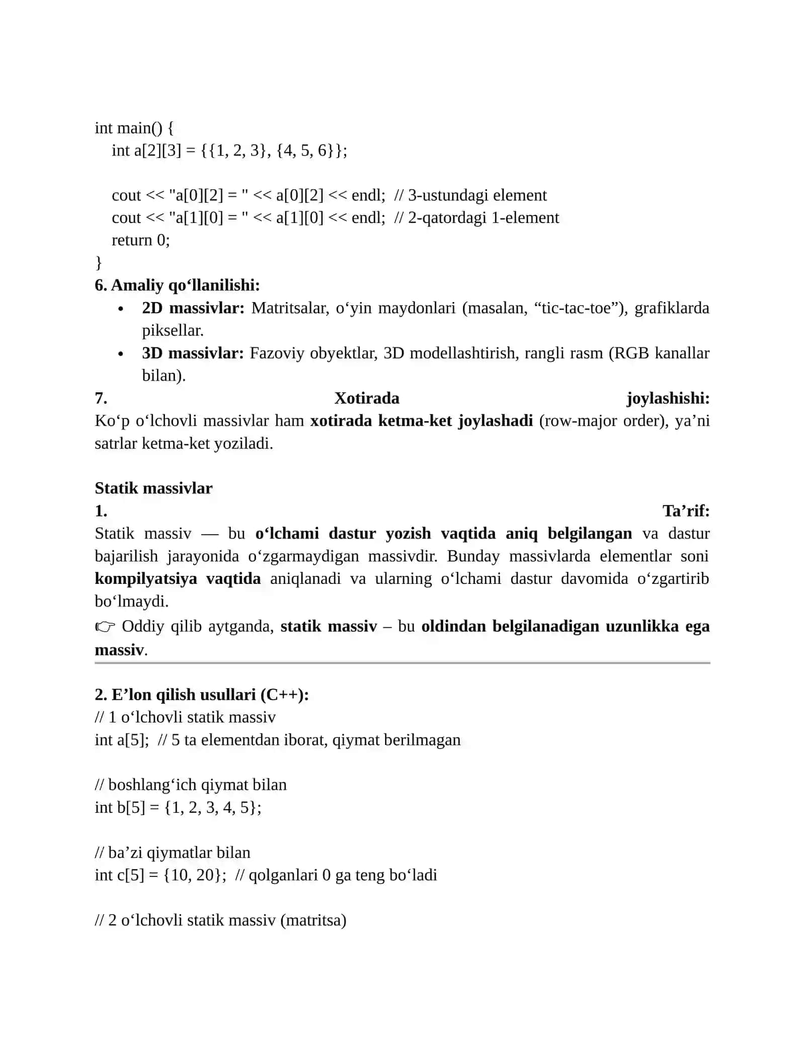 Ko‘p o‘lchovli massivlar 2