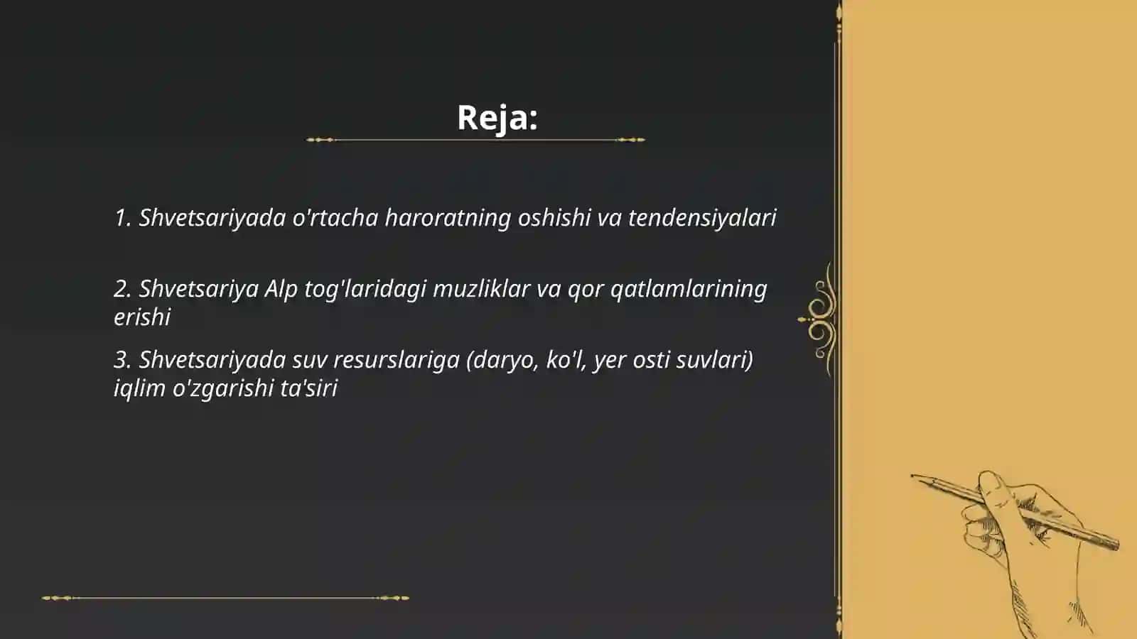 Shvetsariya iqlim o’zgarishi 2