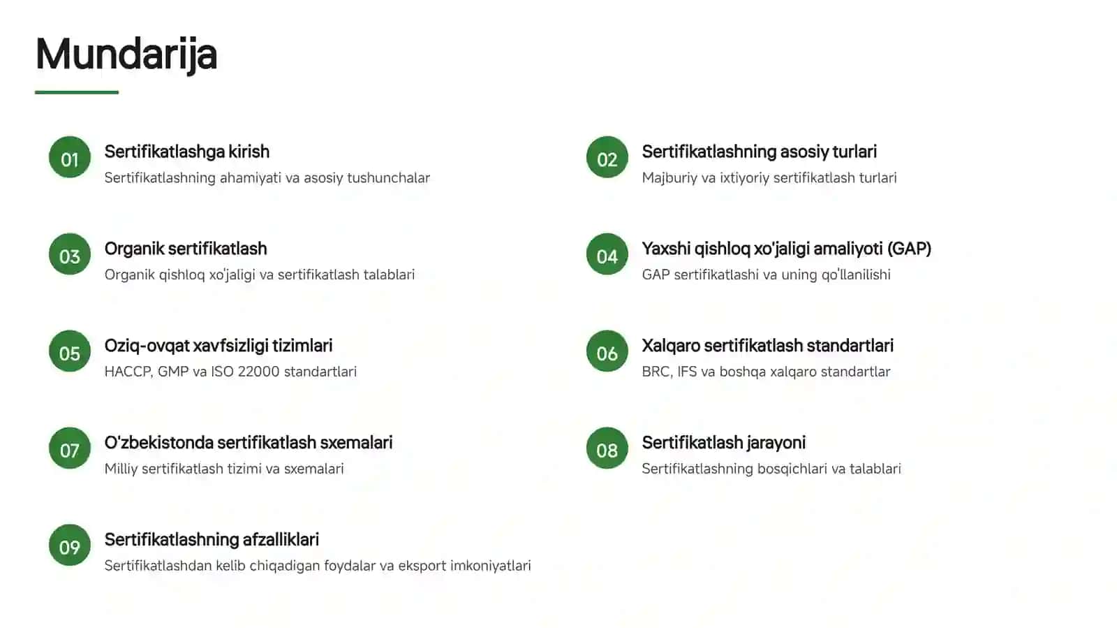 Qishloq xo'jaligi mahsulotlarini sertifikatlash turlari va sxemalari 2