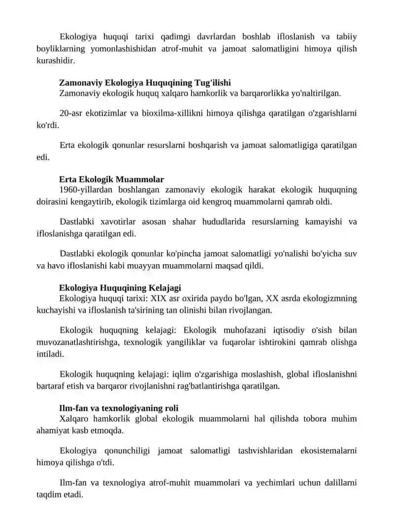 Ekologiya huquqi fanining rivojlanish tarixi 2
