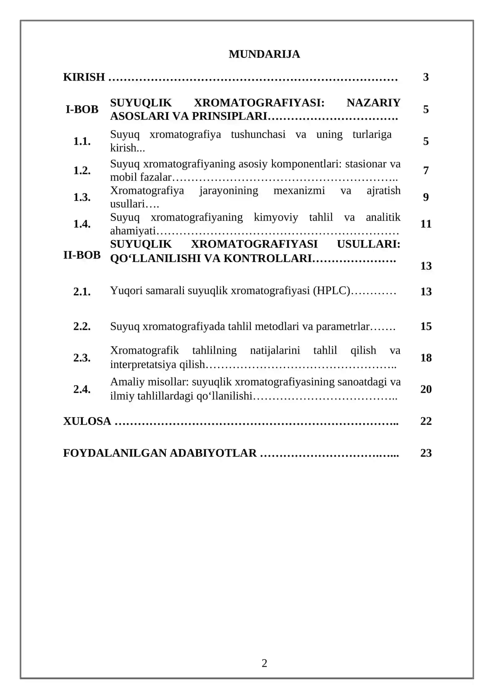 “SUYUQLIK XROMATOGRAFIYASI” MAVZUSIDA YOZGAN KURS ISHI 2