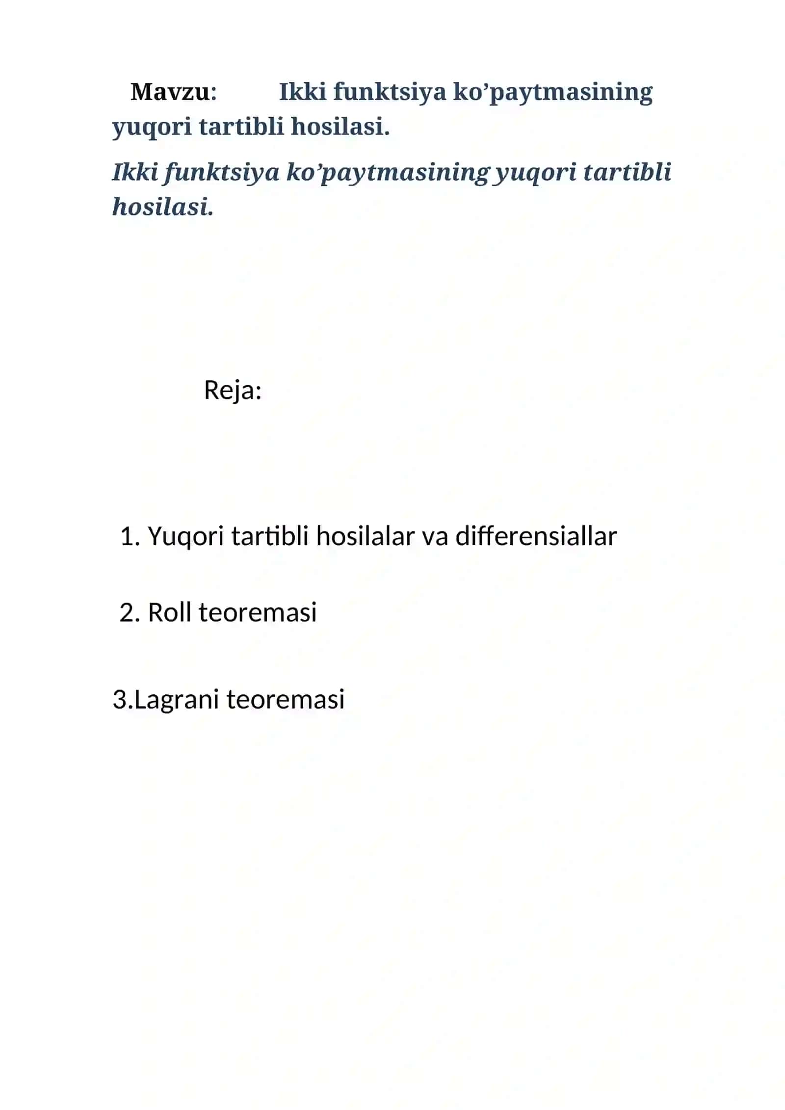Ikki funktsiya ko’paytmasining yuqori tartibli hosilasi 2