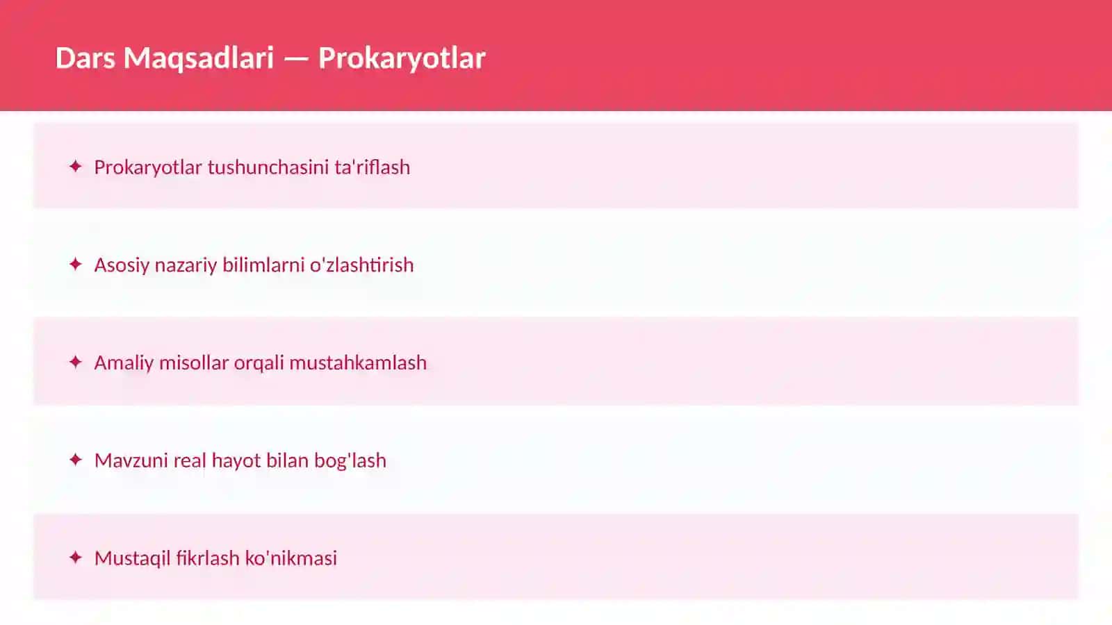 BIOLOGIYA Hujayra tuzilishi O'qituvchilar va talabalar uchun dars ishlanma 2
