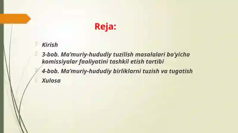 O‘ZBEKISTON RESPUBLIKASINING MA’MURIY-HUDUDIY TUZILISHI TO‘G‘RISIDAgi qonunning III va IV boblari haqida 2