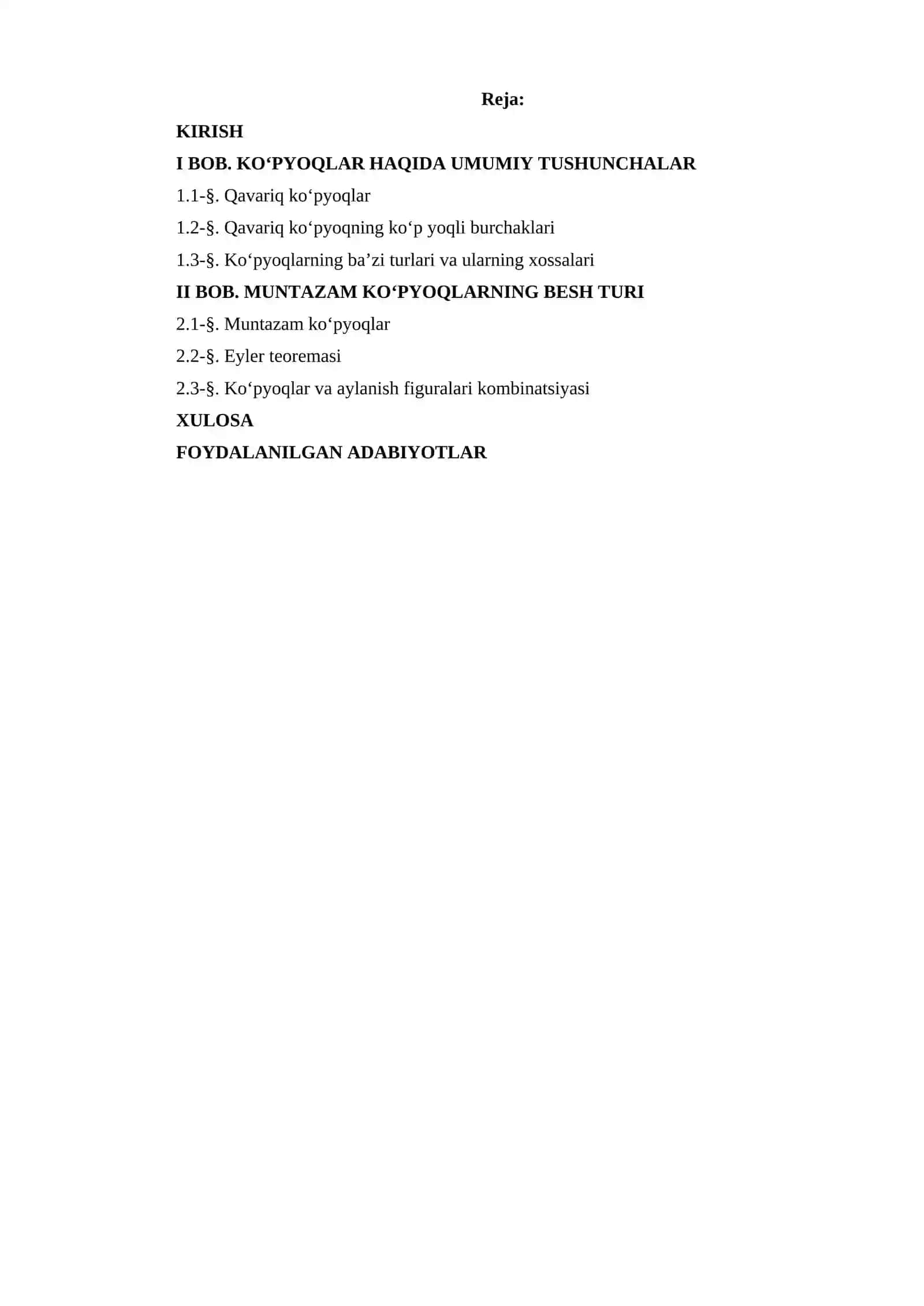 Muntazam koʻpyoqlarning beshta turining mavjudligi haqidagi teorema. Ko’pyoqlarning simmetriya gruppasi 2