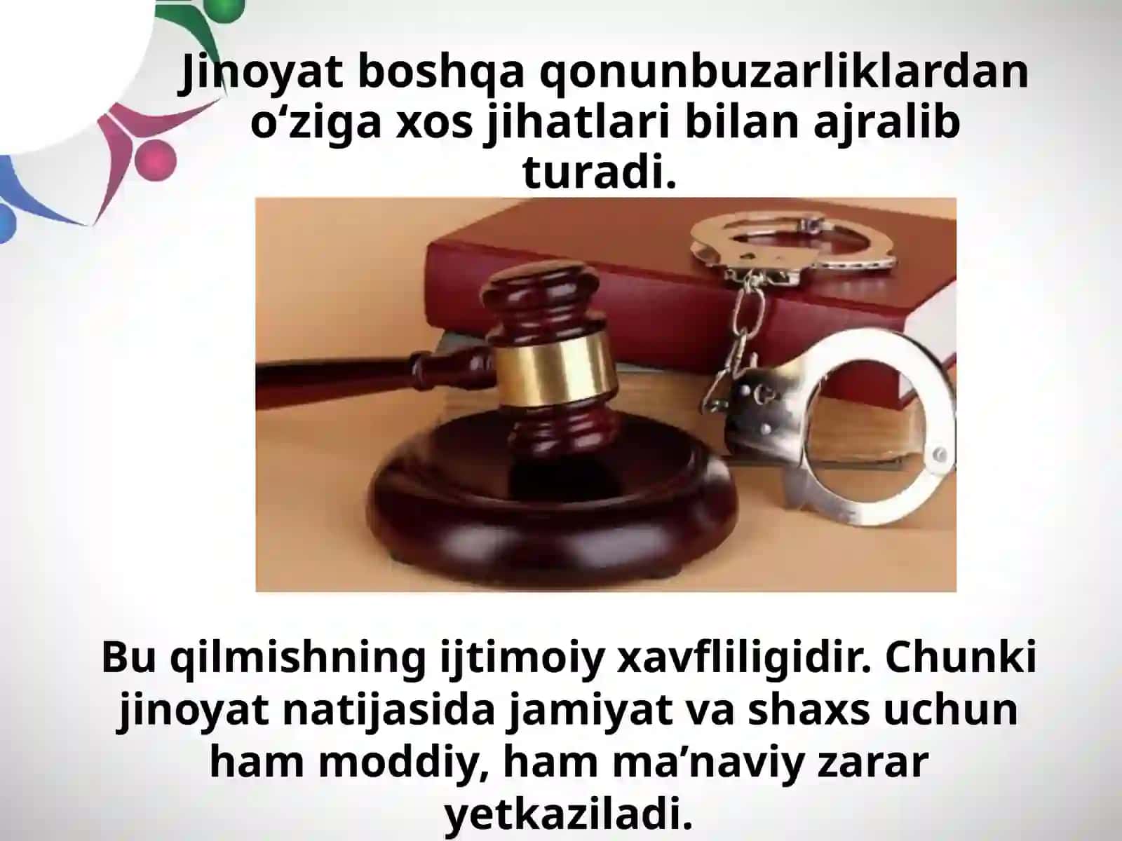 11-sinf Huquq fanidan Jinoyat belgilari dars taqdimoti 2
