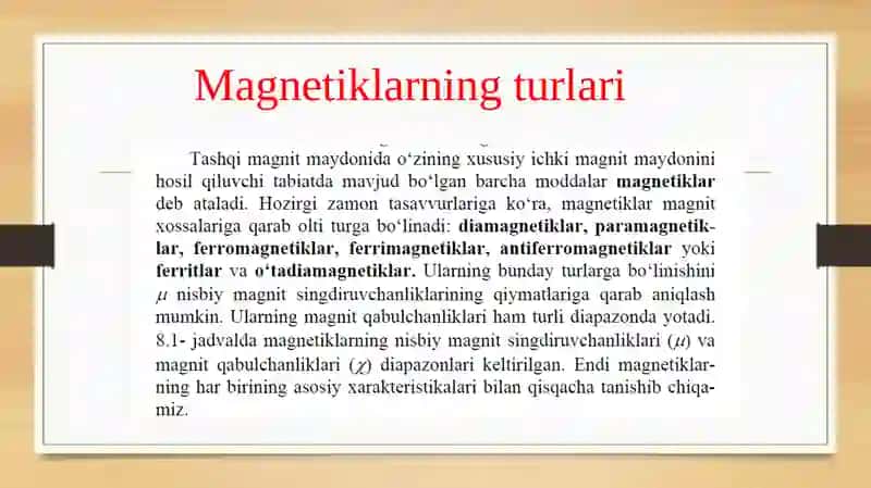 Diamagnetizm, paramagnetizm va ferromagnetizm 2