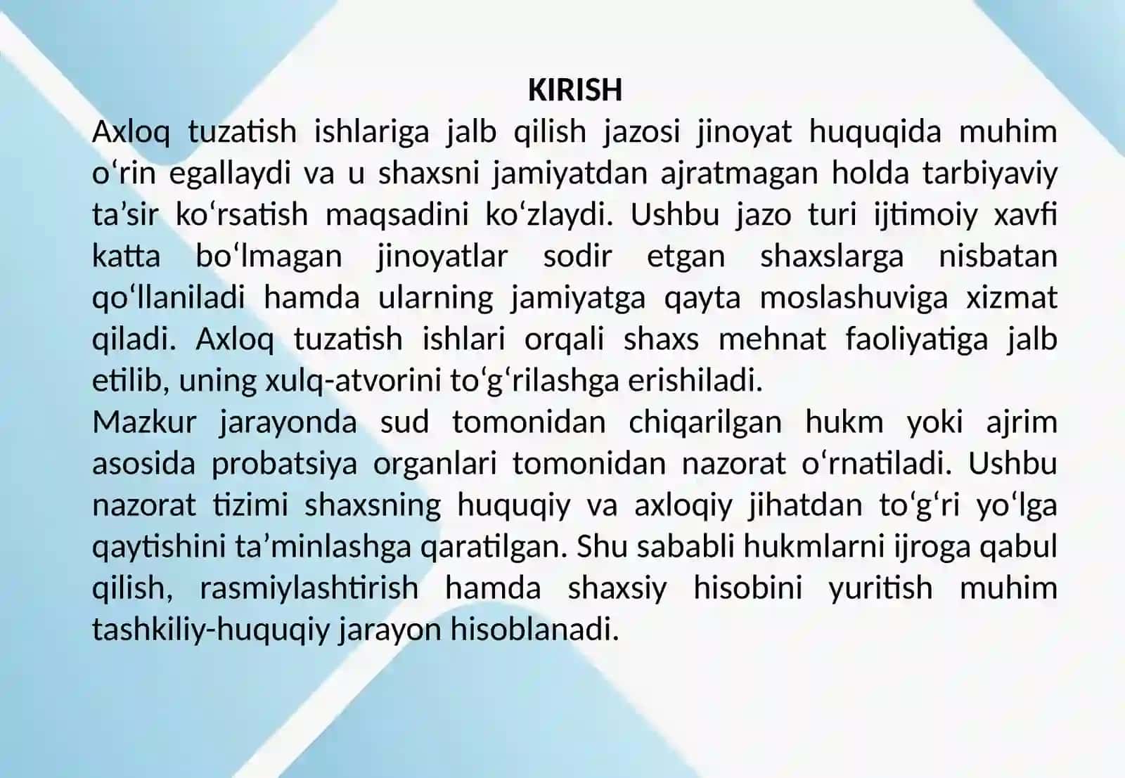 Axloq tuzatish ishlariga jalb qilish haqidagi hukmlarni (ajrimlarni) ijroga qabul qilish va rasmiylashtirish va axloq tuzatish ishlariga hukm qilingan prabatsiya nazoratidagi shaxslarning shaxsiy hisobini yuritish 2