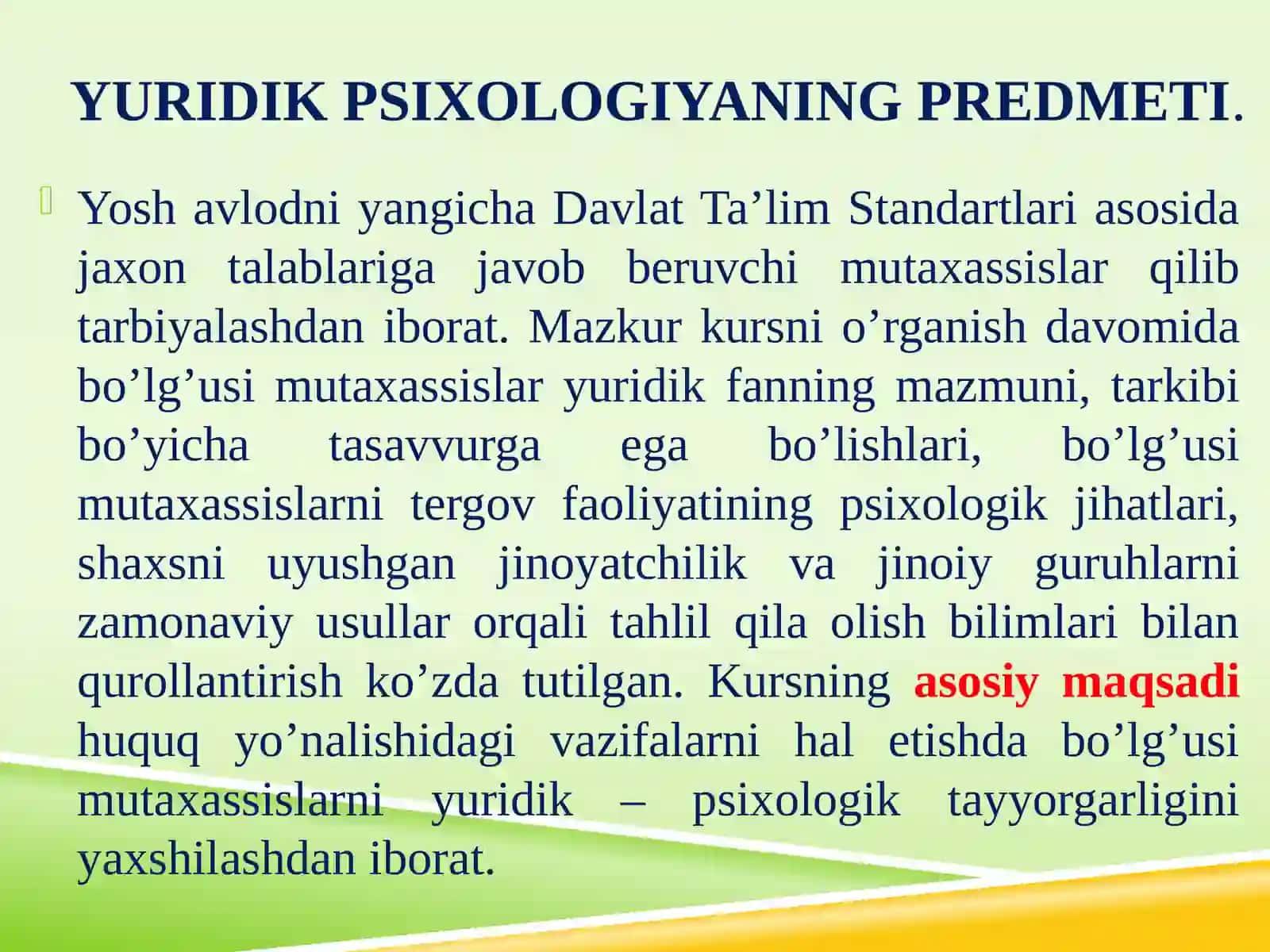 Yuridik Psixologiyani O'rganish Daftar 2