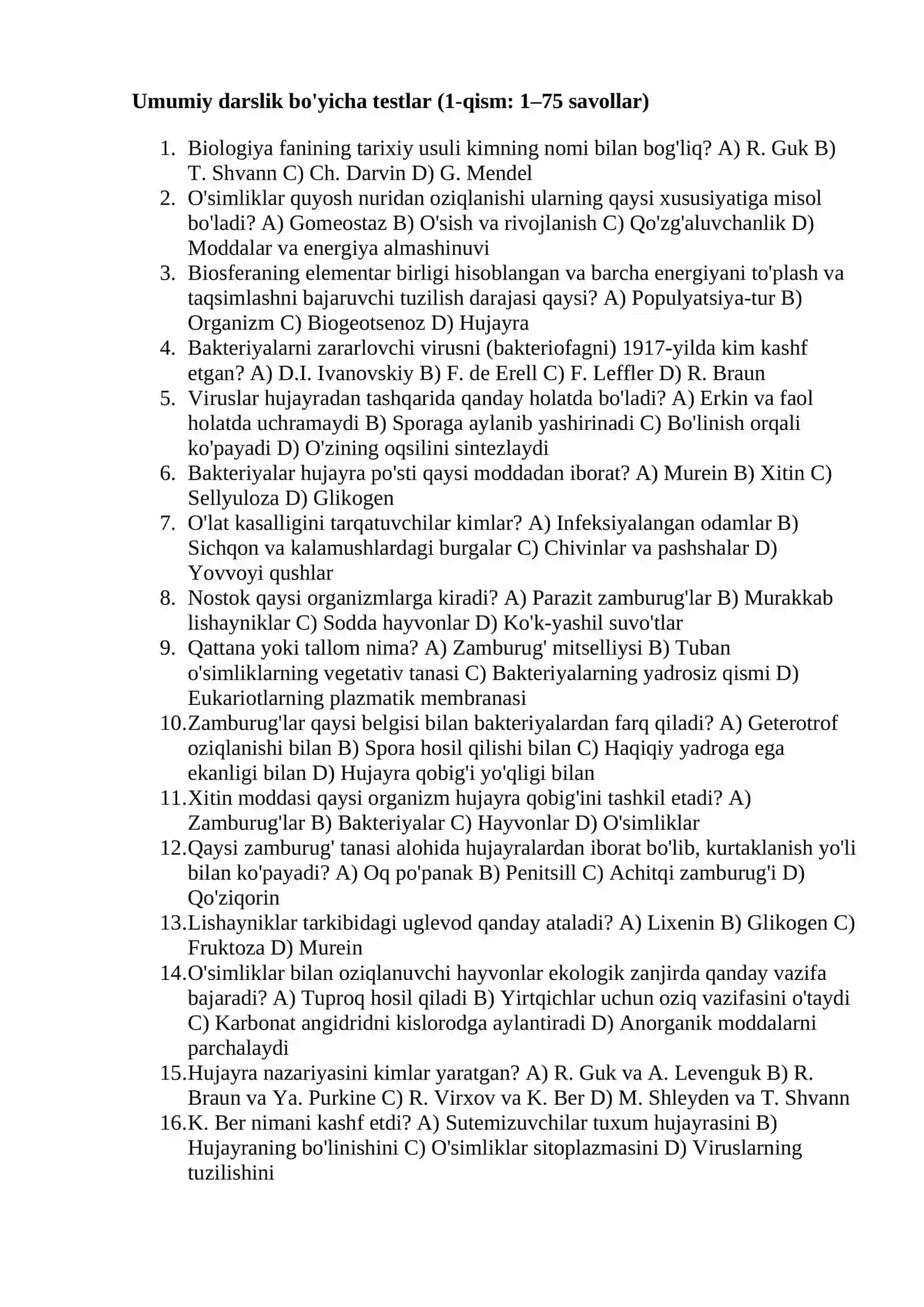 Biologiya 2026: 9-sinf darsligi asosida 150 ta mukammal test (Javoblari bilan) 2