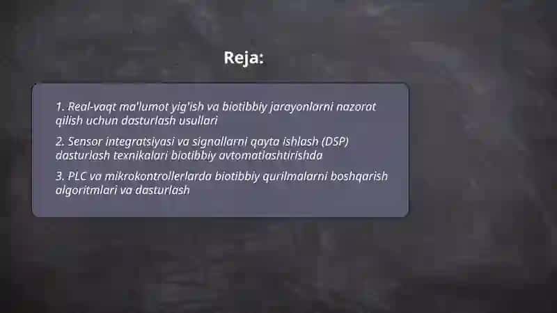 Biotibbiy jarayonlarni avtomatlashtirishda dasturlash usullarining qo'llanilishi 2