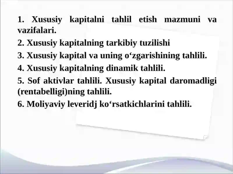 Xususiy kapital tarkibi va uning tahlili 2