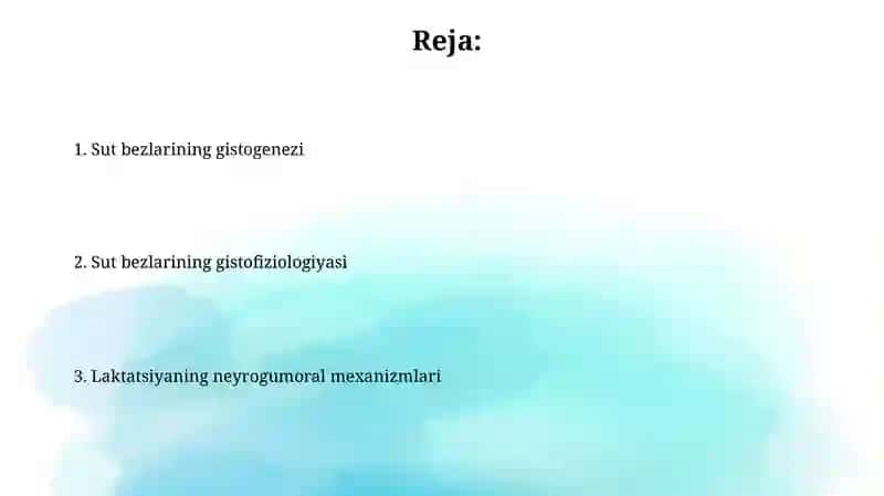Sut bezlari gistogenezi va gistofiziologiyasi. Laktatsiya jarayonining neyrogumoral mexanizmlari 2