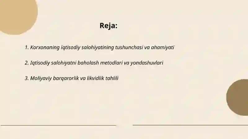 Korxonaning iqtisodiy salohiyati tahlili 2