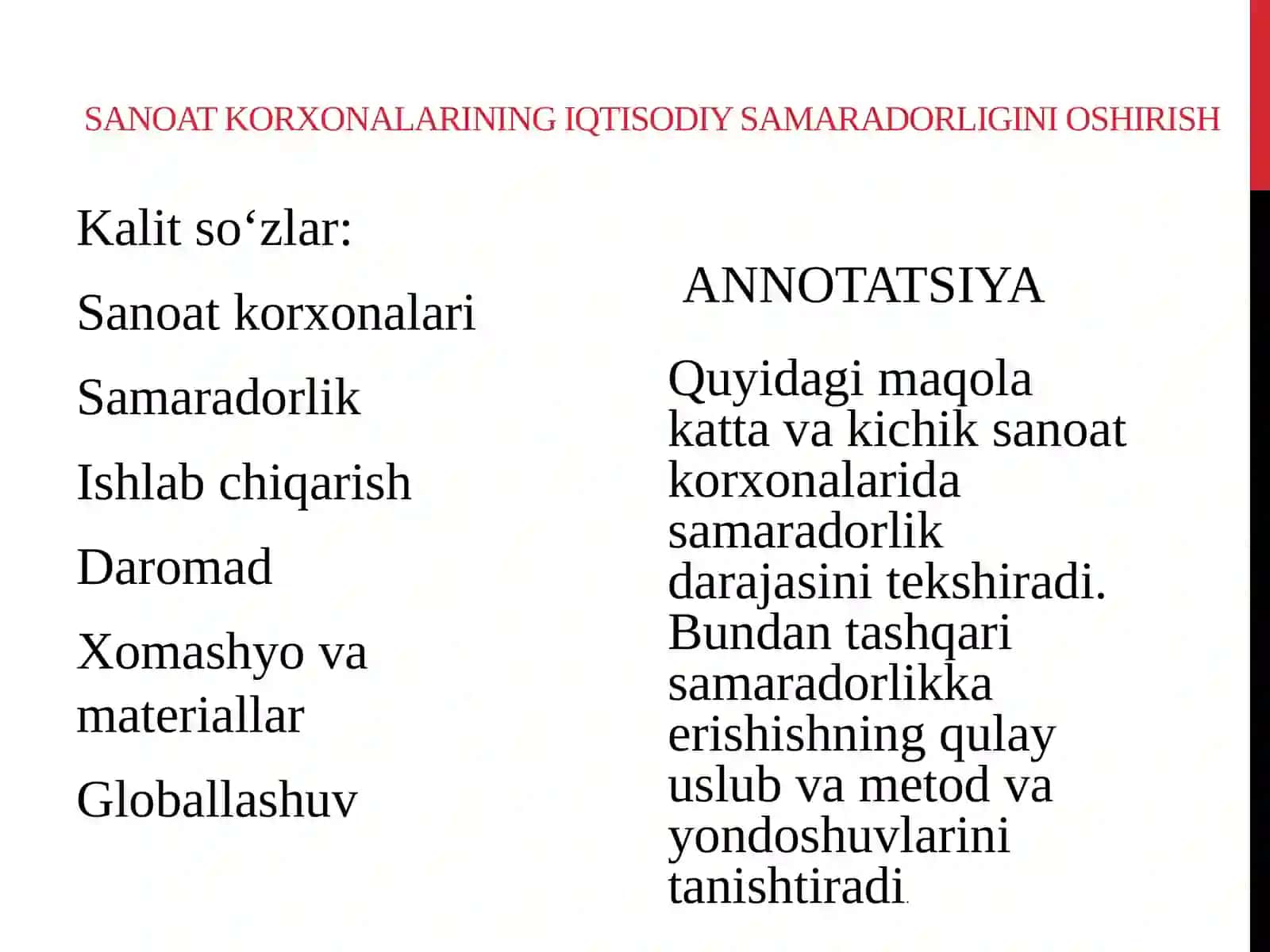 Industrialiqtisodiyot fanidan mustaqilish - Asadbek Tosh Temirov 2