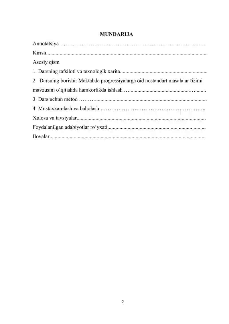 Maktabda progressiyalarga oid nostandart masalalar tizimi mikrodars 2