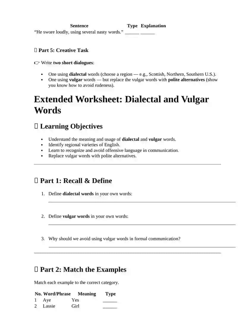 Dialectal and Vulgar Words 2