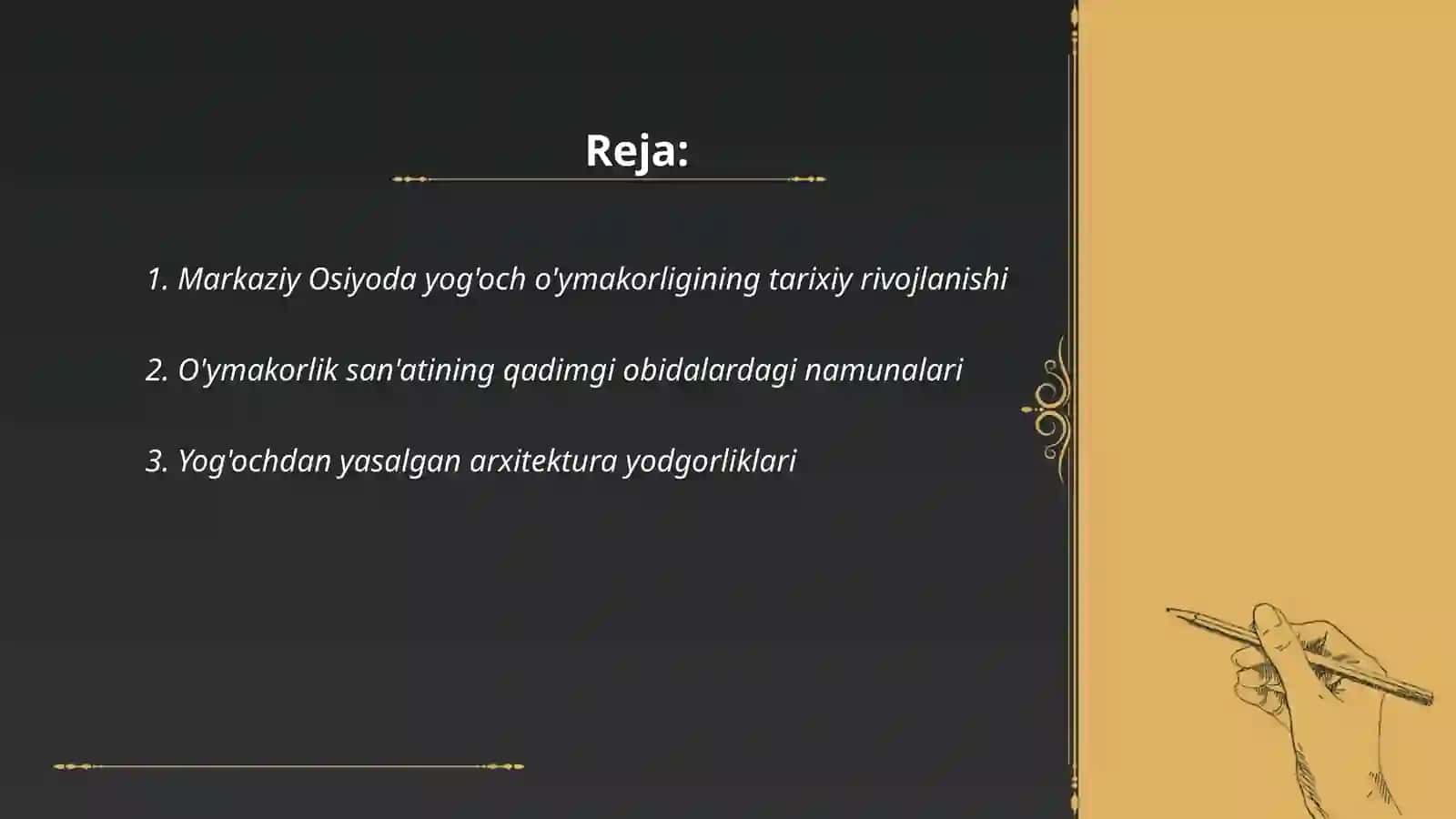 Markaziy Osiyoda yog'och o'ymakorligining rivojlanishi va unda aks etgan naqshlar 2
