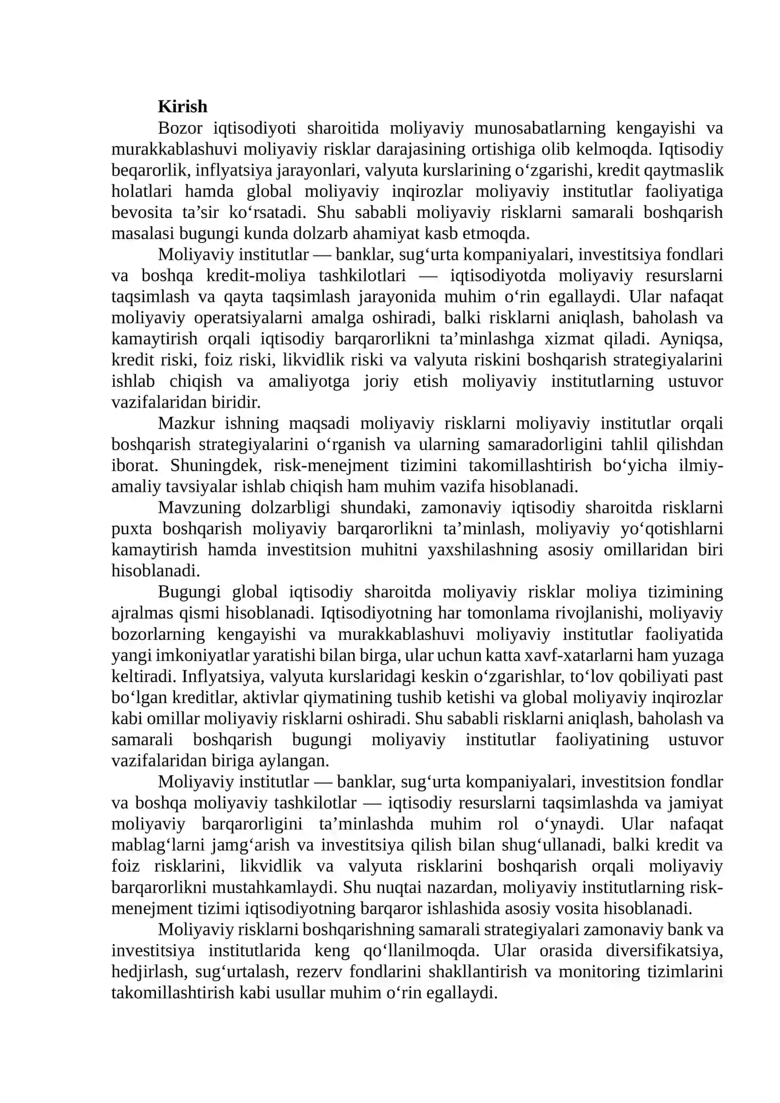 Moliyaviy risklarni moliyaviy institutlar orqali boshqarish strategiyalari 2