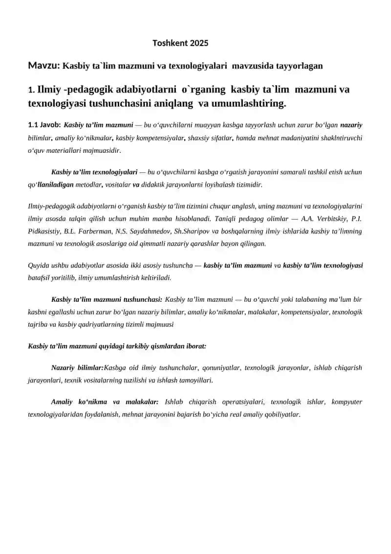 Kasbiy ta`lim mazmuni va texnologiyalari 2