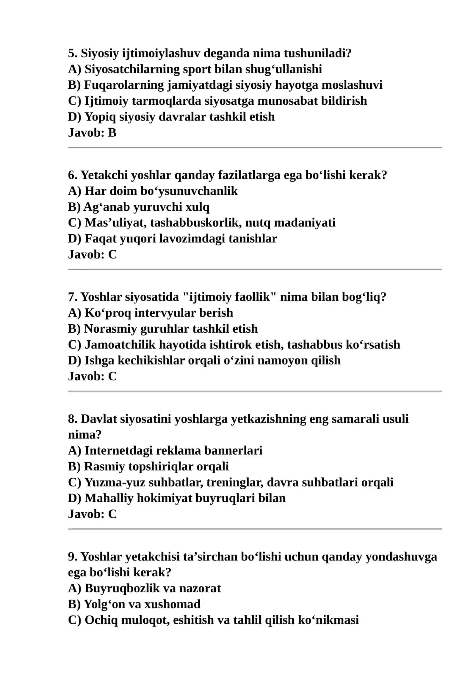 Amaliy ishlar va Siyosatshunoslik yo‘nalishi bo‘yicha test savollari 2