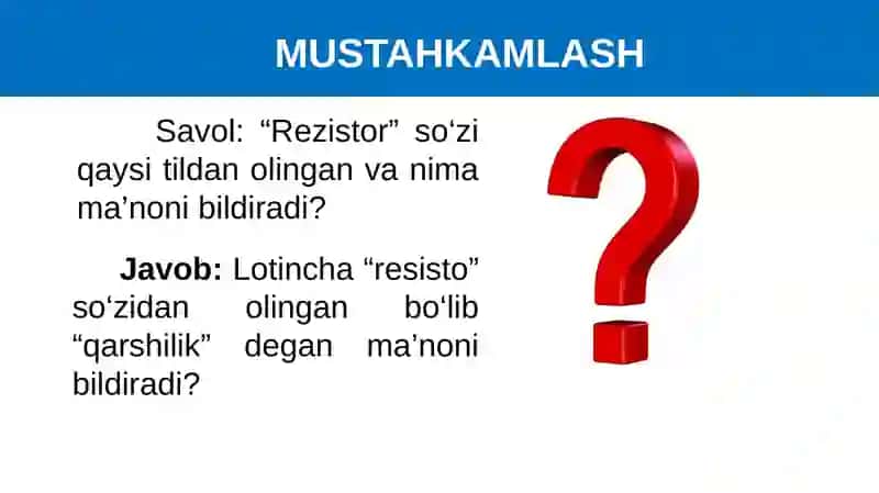 AMALIY MASHG‘ULOT: REOSTAT YORDAMIDA TOK KUCHINI ROSTLASH 2