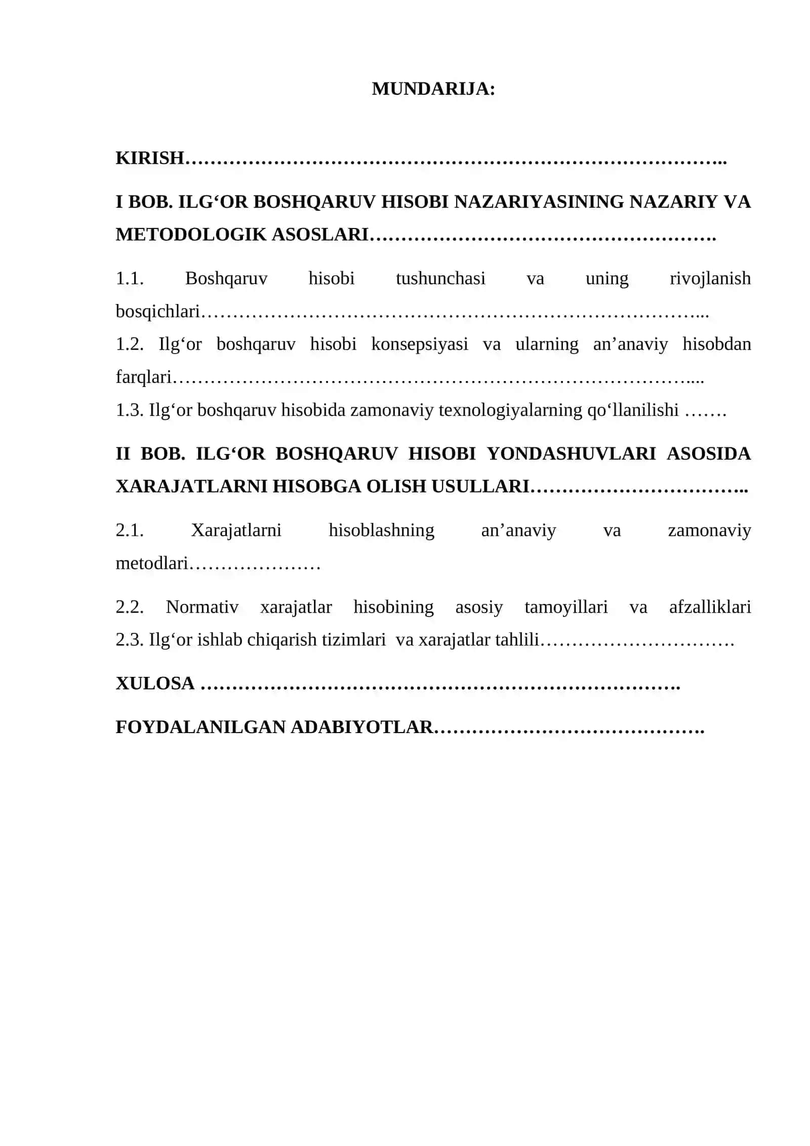Buxgalteriya hisobi va audit yunalishi fanidan 2