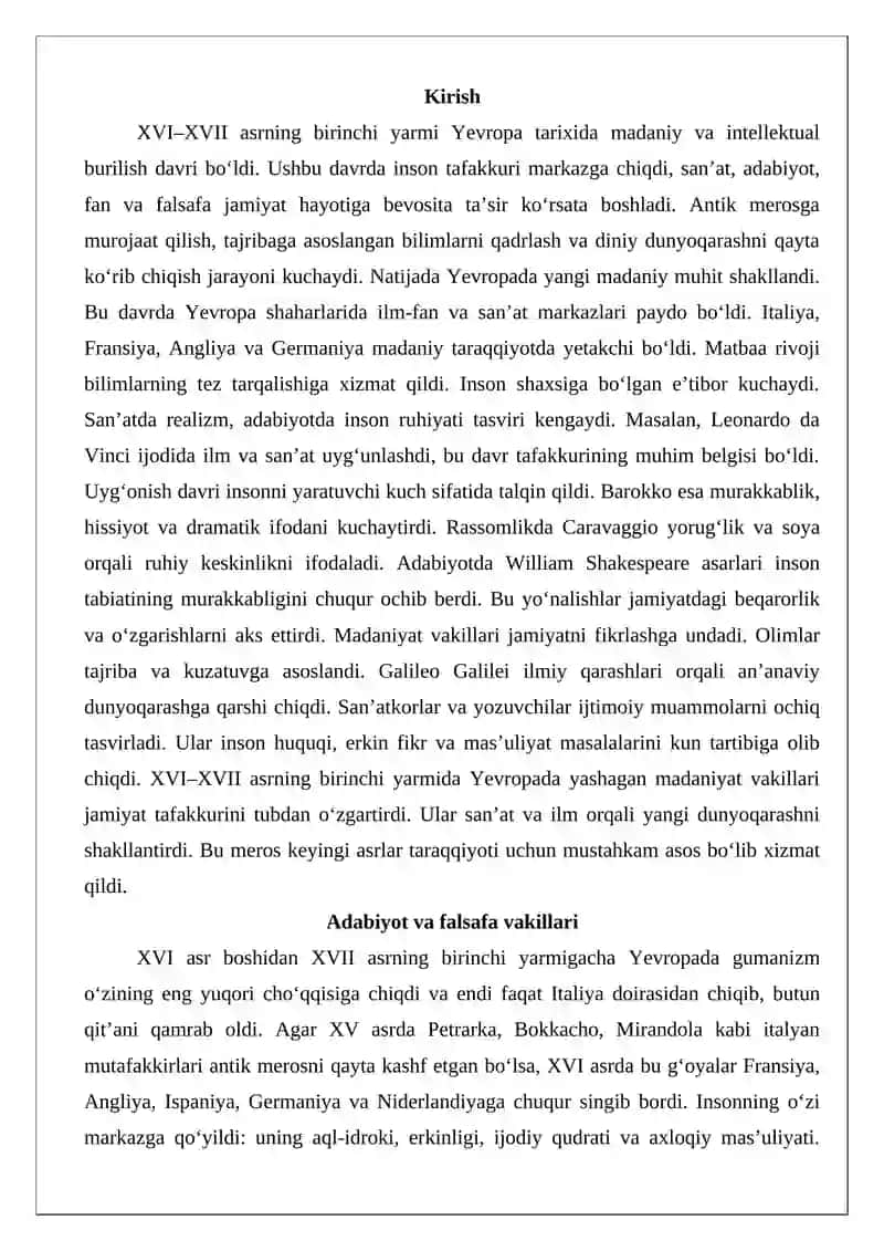XVI-XVII asrning birinchi yarmida Yevropada yashagan madaniyat vakillari 2
