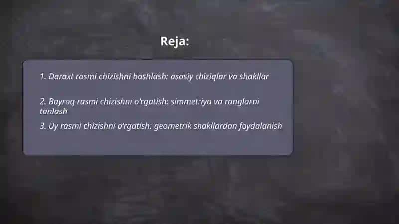 Maktabgacha taʼlimda daraxt, bayroq va uy rasmlari chizish 2