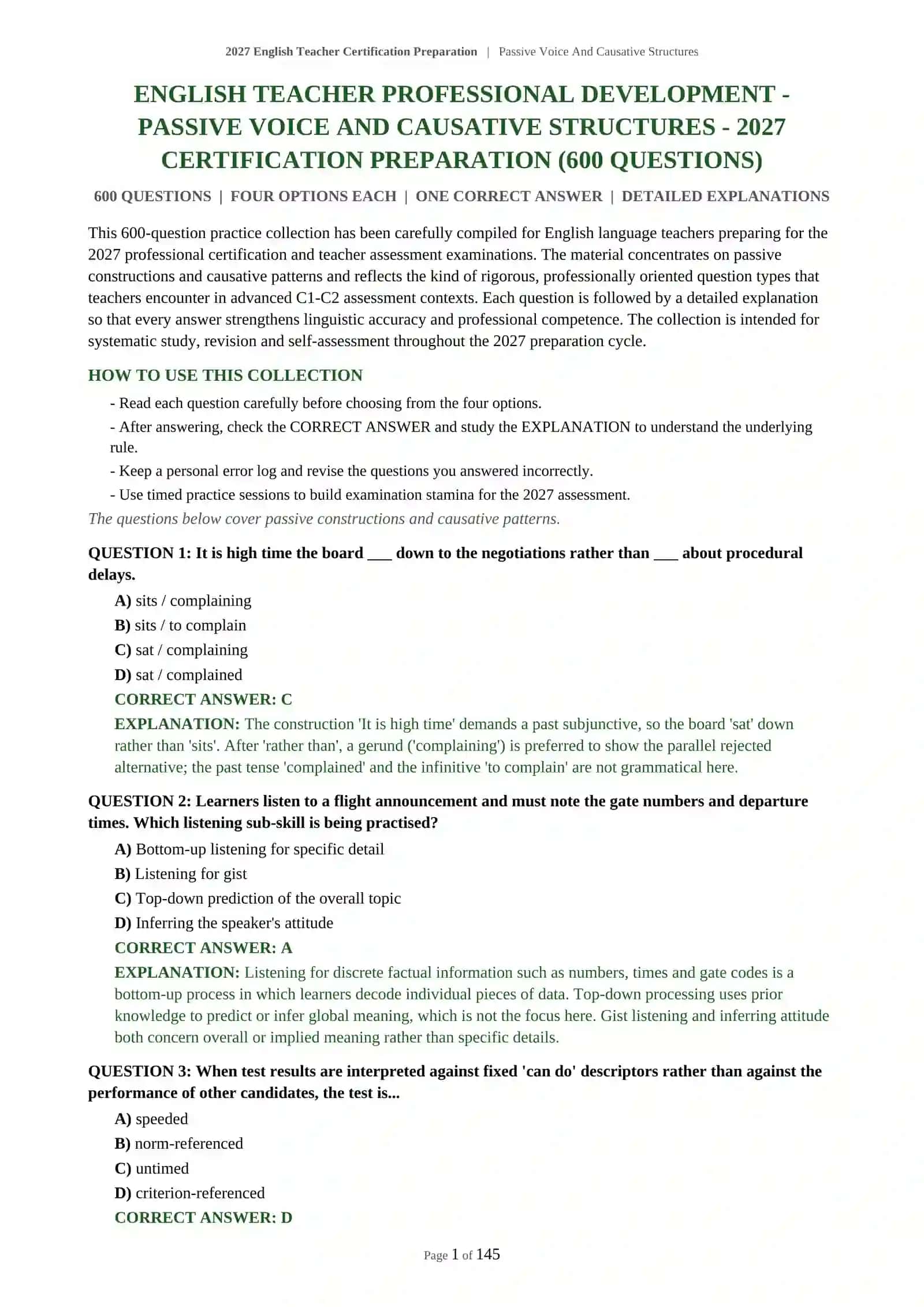 ENGLISH TEACHER PROFESSIONAL DEVELOPMENT - PASSIVE VOICE AND CAUSATIVE STRUCTURES - 2027 CERTIFICATION PREPARATION 2