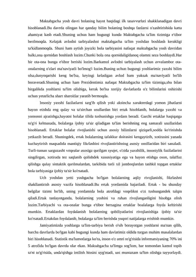 MAKTABGACHA YOSHDAGI BOLALAR TA'LIM TARBIYASI 2