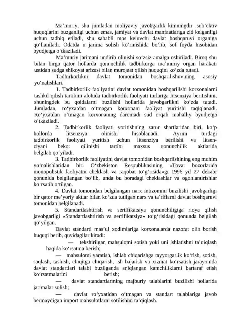 Tadbirkorlik sub’yektlarining javobgarligi 2