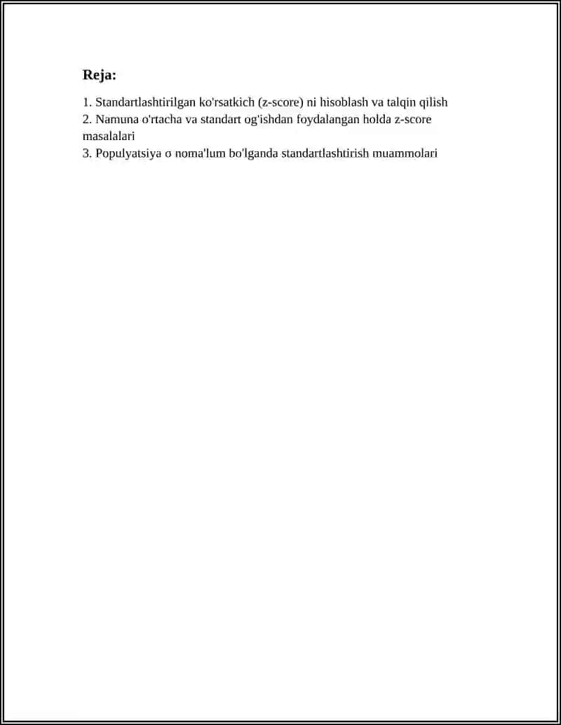 Standartlashtirilgan Ko'rsatkichni Hisoblash va Talqin Qilish 2