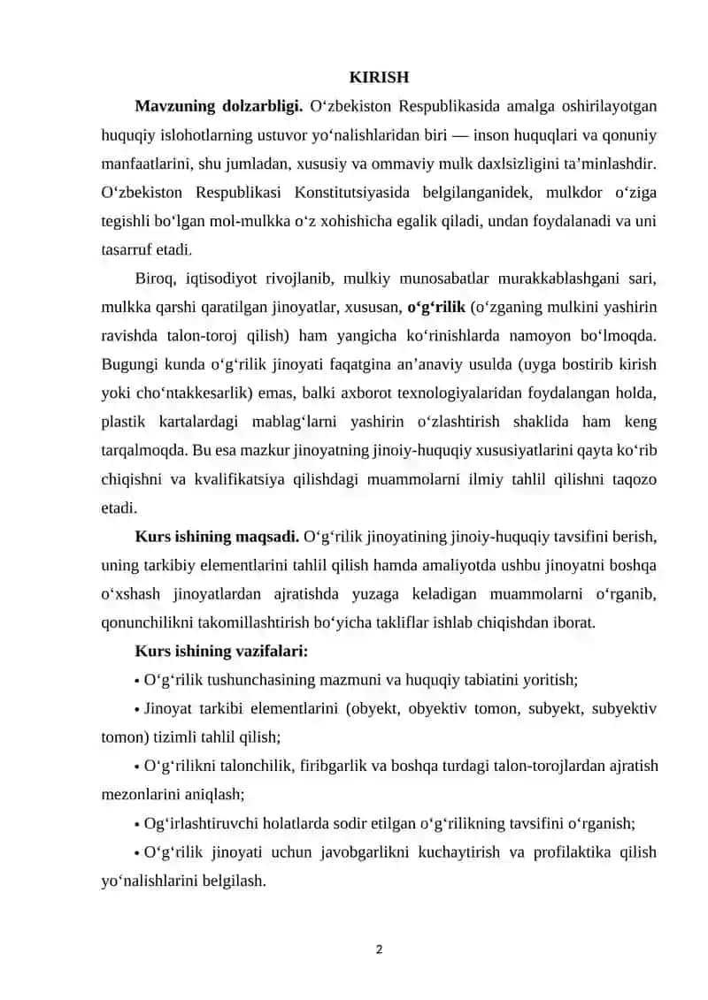 O'G'RILIK JINOYATINING JINOIY-HUQUQIY XUSUSIYATLARI 2