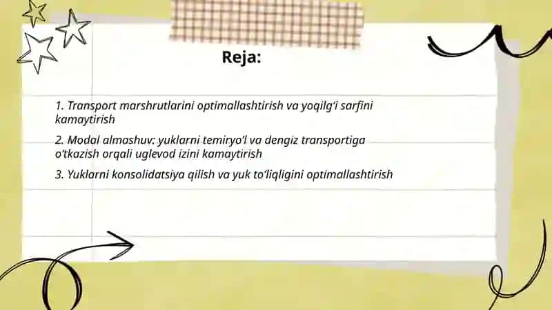 Logistik tizimlarda energiya tejamkorligi va uglevod izini kamaytirish 2