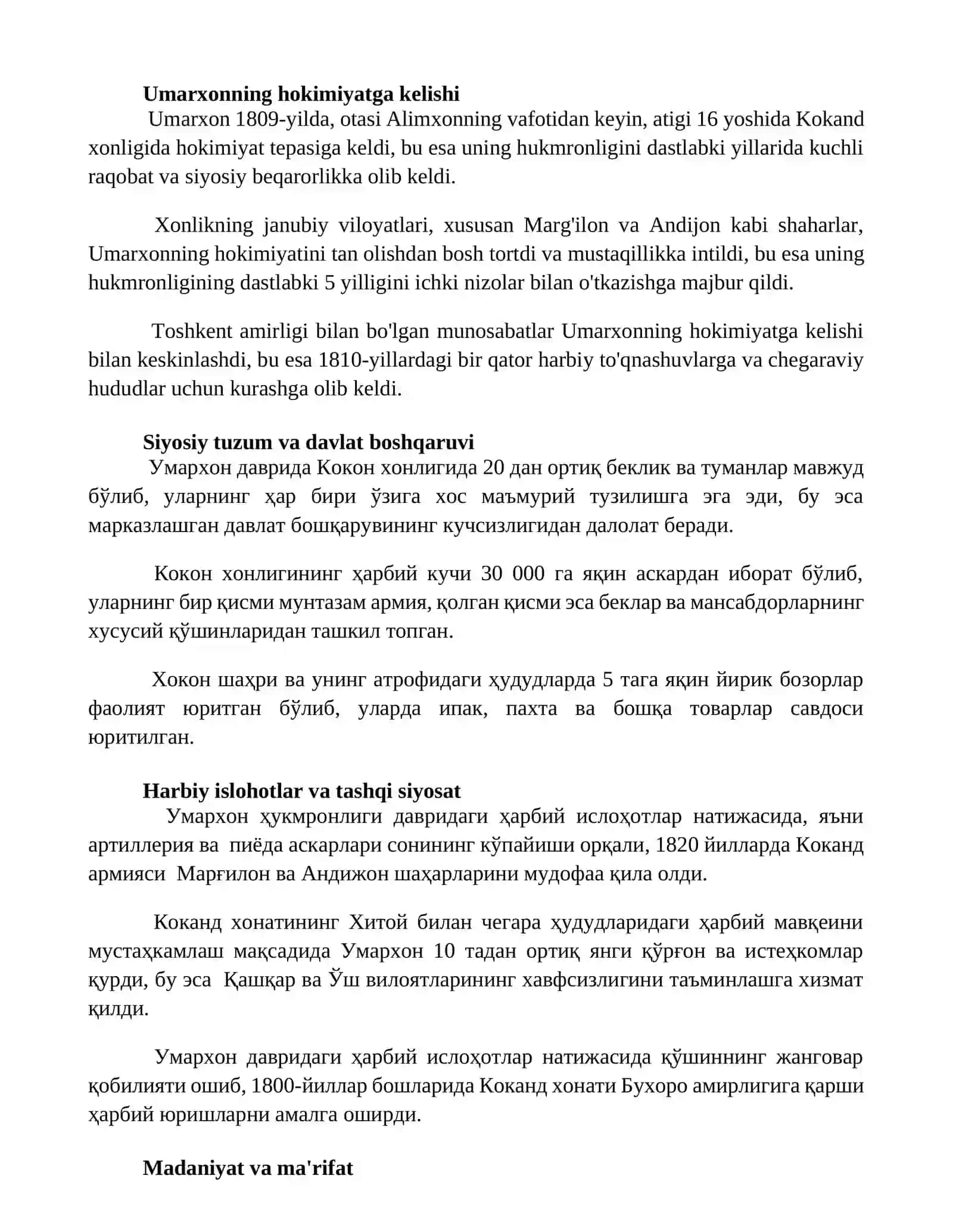 Umarxon hukmronligi davrida qo’qon xonligi 2