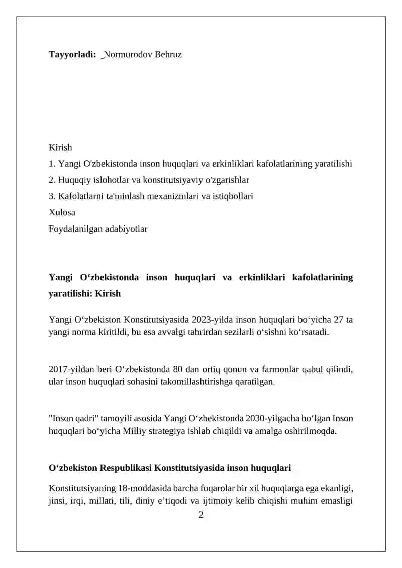 YANGI O‘ZBEKISTONDA INSON HAQ-HUQUQLARI VA ERKINLIKLARI KAFOLATINING YARATILISHI 2