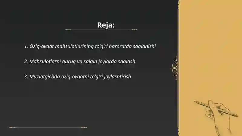 Oziq ovqat mahsulotlarini saqlash qoidalari 2