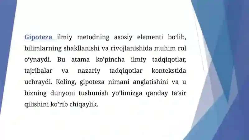 Gipotezaning ilmiy ang'latishdagi o'rni 2