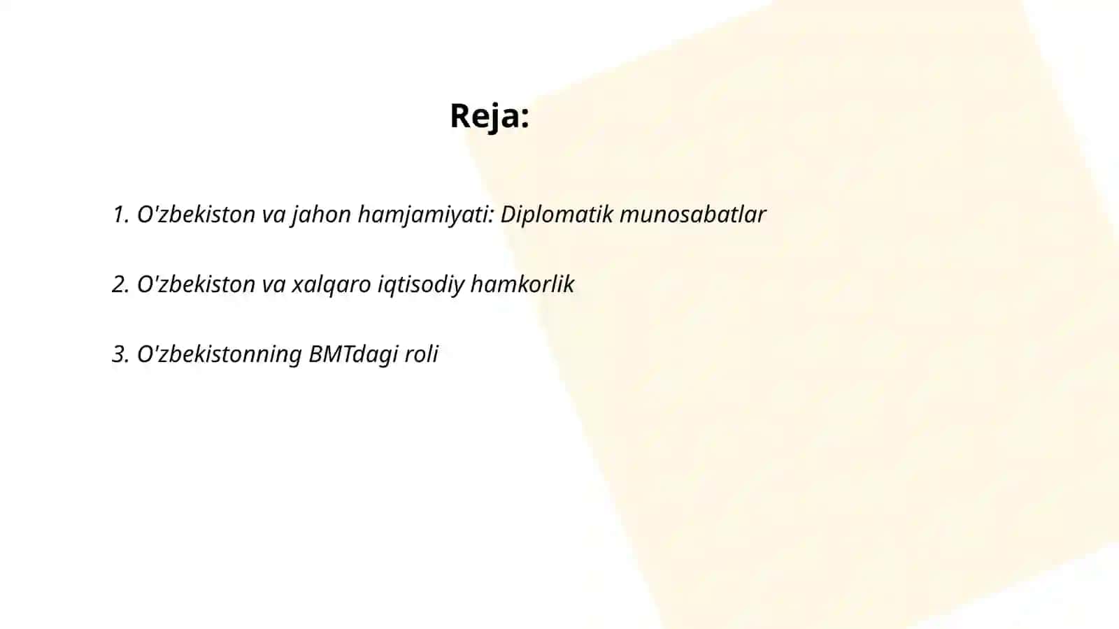 O'zbekiston va jahon hamjamiyati: Diplomatik munosabatlar 2