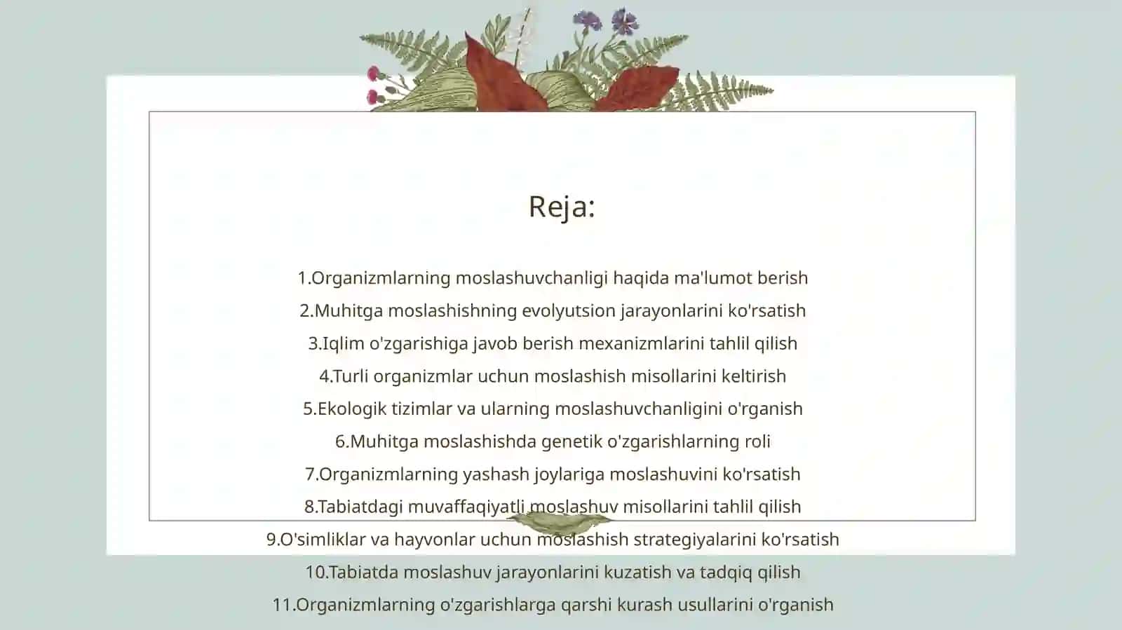 Tabiatda organizmlarning tashqi muhitga moslashuvi 2