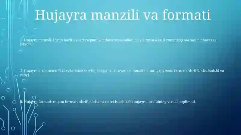 Excel 2016Da Yacheykalar, Atributlari (Yacheyka, Adres, Format Yacheyki Buyrug’I, Diapazon) 2