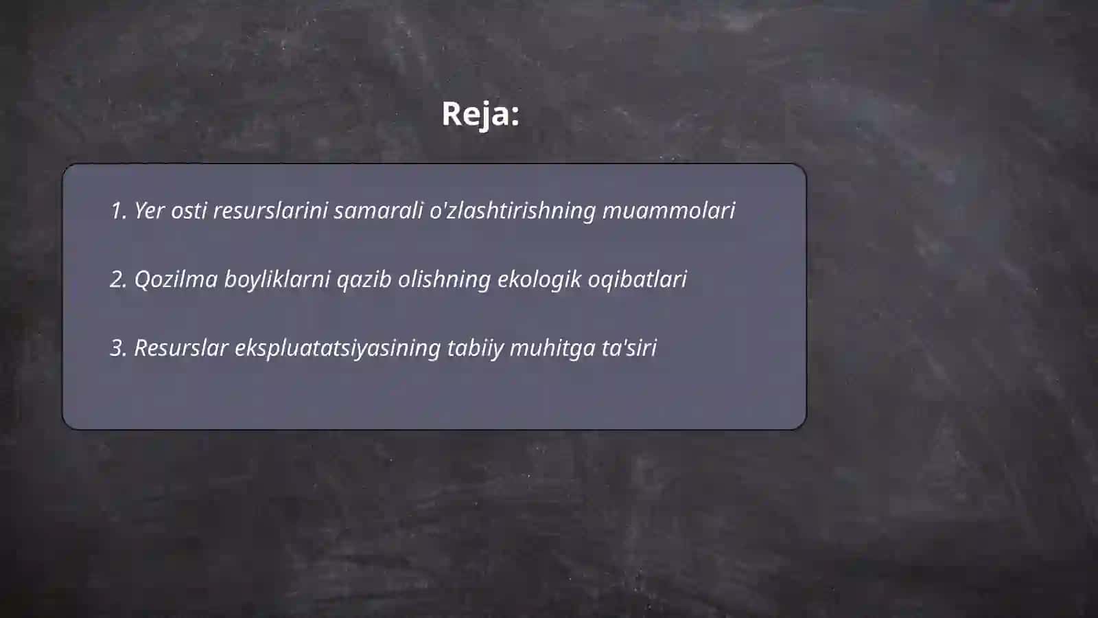 Yer osti qozilma boyliklarini o'zlashtirish va uning tabiyatga tasiri qozilma boyliklardan oqilona foydalanish va atrof muhitni ifloslanishdan saqlash muammolari 2