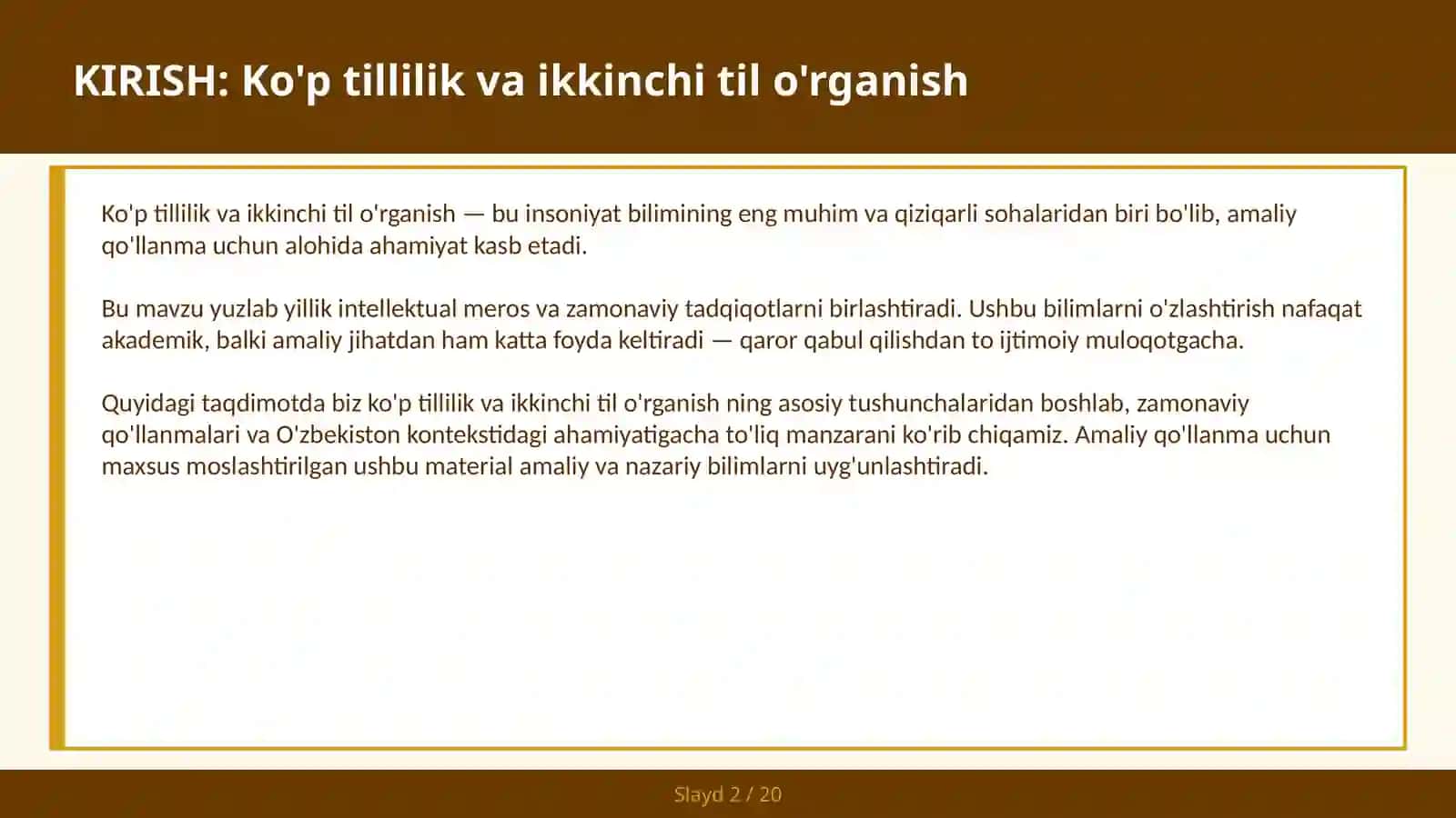 Ko'p tillilik va ikkinchi til o'rganish 2
