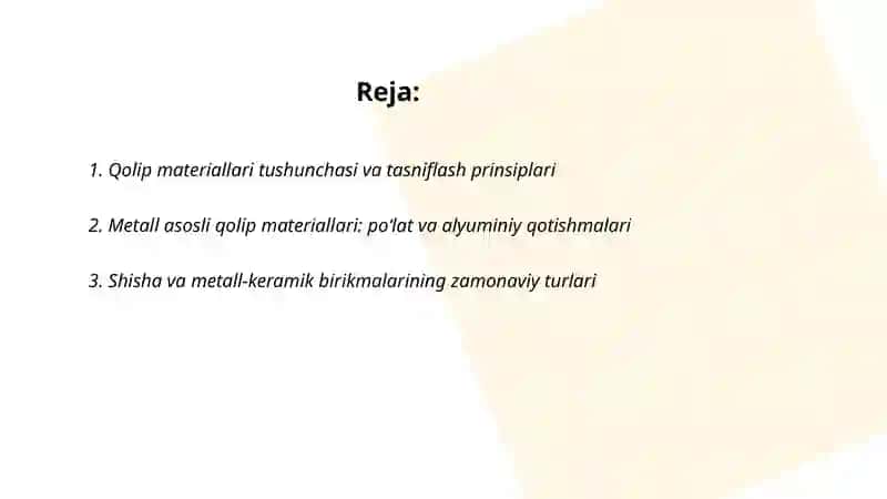 Qolip materiallari xom ashyolarning zamonaviy tasnifi 2