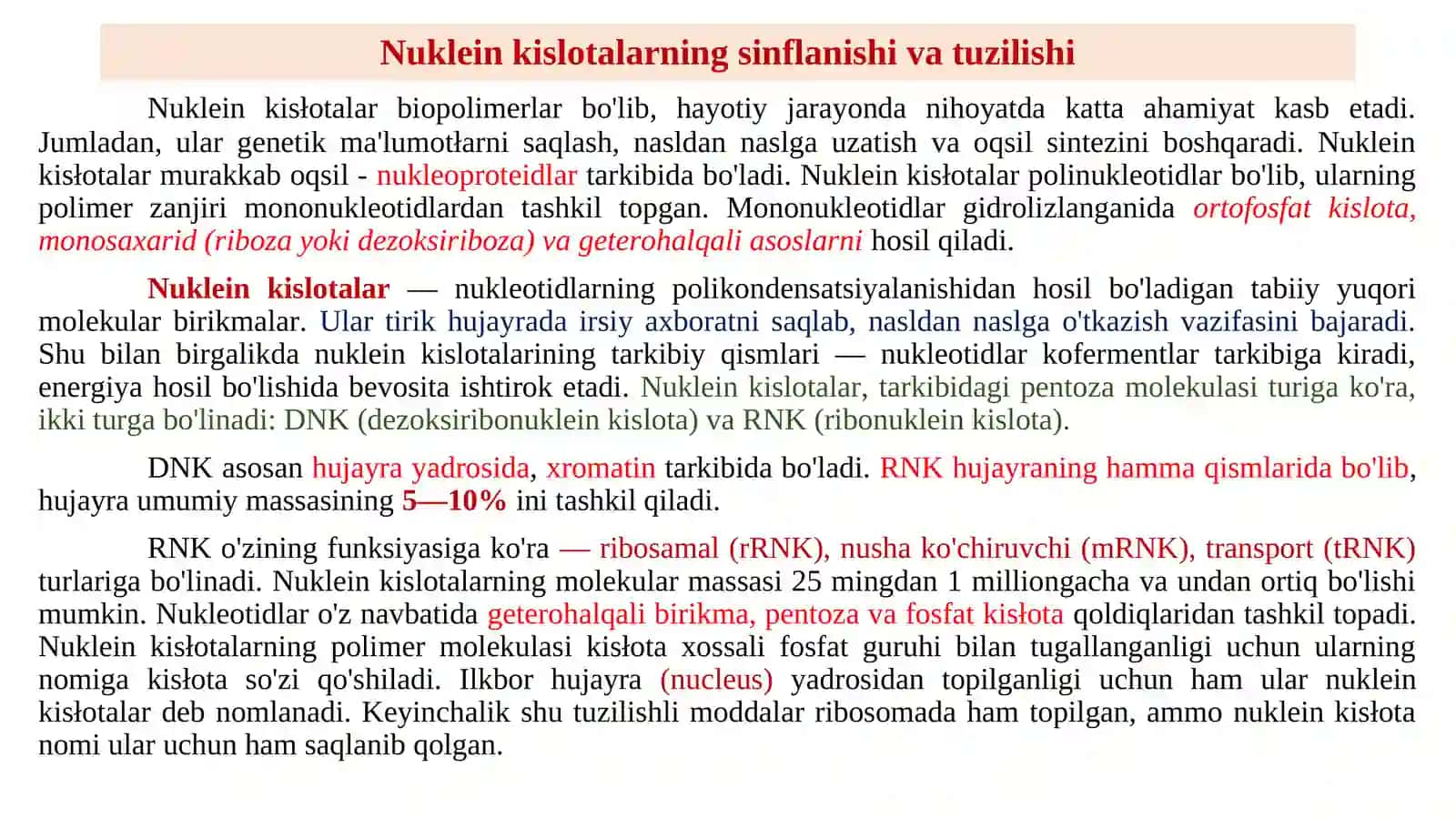 Nuklein kislotalarning sinflanishi, tuzilishi va xossalari 2
